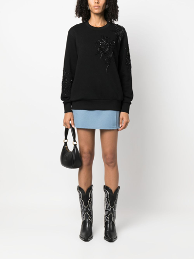 Shop P.a.r.o.s.h Bead-embellished Cotton Sweatshirt In Black