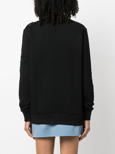 Shop P.a.r.o.s.h Bead-embellished Cotton Sweatshirt In Black
