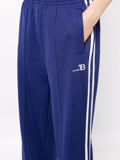 Shop Studio Tomboy Logo-embroidered Striped Track Pants In Blue
