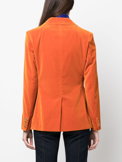 Shop Etro Double-breasted Velvet Blazer In Orange