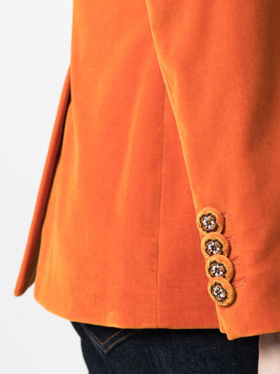 Shop Etro Double-breasted Velvet Blazer In Orange