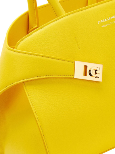 Ferragamo Hug Gancini Leather Top-handle Bag In Yellow