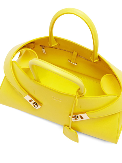 Shop Ferragamo Hug Leather Tote Bag In Yellow