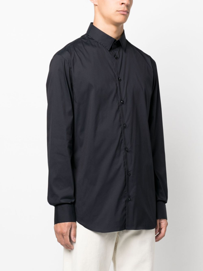 Shop Giorgio Armani Long-sleeved Button-up Shirt In Blue