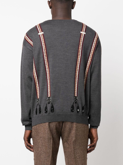 Shop Moschino Suspenders-print Virgin Wool Jumper In Grey