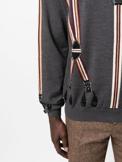 Shop Moschino Suspenders-print Virgin Wool Jumper In Grey