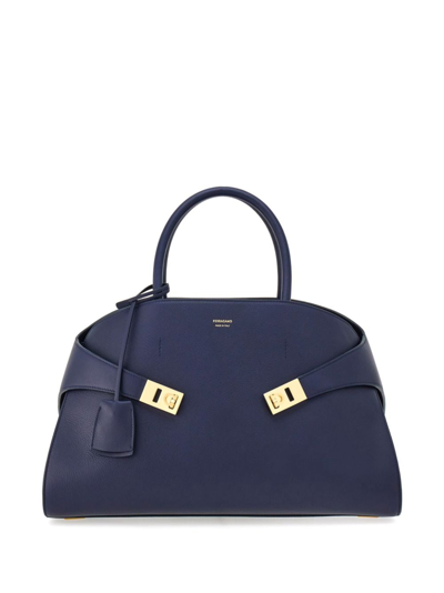 Ferragamo Medium Hug Leather Top Handle Bag In Blue