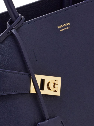 Ferragamo Medium Hug Leather Top Handle Bag In Blue