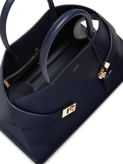 Ferragamo Medium Hug Leather Top Handle Bag In Blue