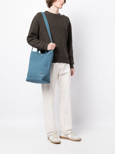 Shop Ps By Paul Smith Happy Logo-embroidered Tote Bag In Blue