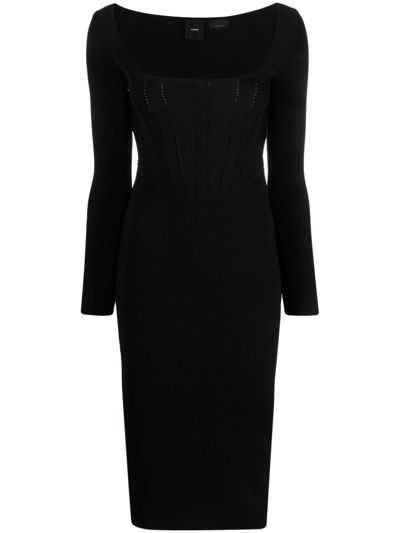 Shop Pinko Corset-style Long-sleeve Midi Dress In Black