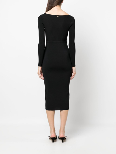 Shop Pinko Corset-style Long-sleeve Midi Dress In Black