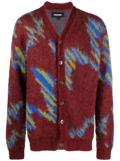 Shop Ahluwalia Ongoye Patterned Intarsia-knit Cardigan In Red