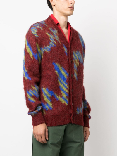 Shop Ahluwalia Ongoye Patterned Intarsia-knit Cardigan In Red