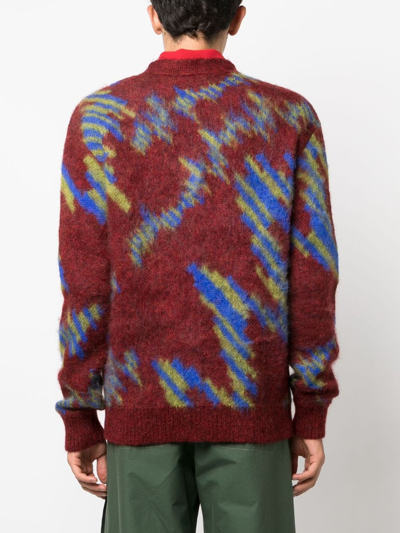 Shop Ahluwalia Ongoye Patterned Intarsia-knit Cardigan In Red