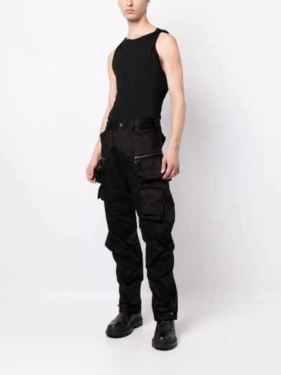 Shop Julius Satin Cargo Tapered Trousers In Black