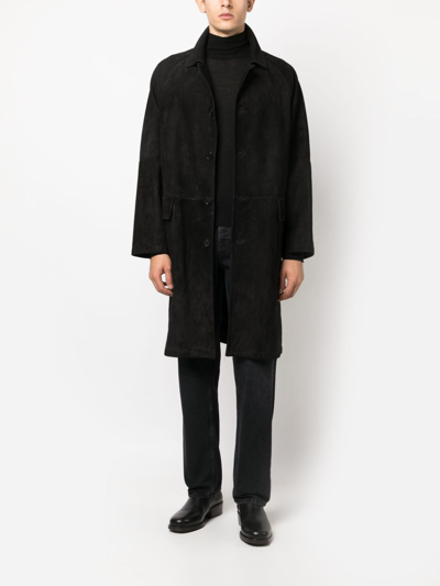 Salvatore Santoro Solid Color Suede Coat With Flap Pockets In Black