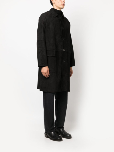 Salvatore Santoro Solid Color Suede Coat With Flap Pockets In Black