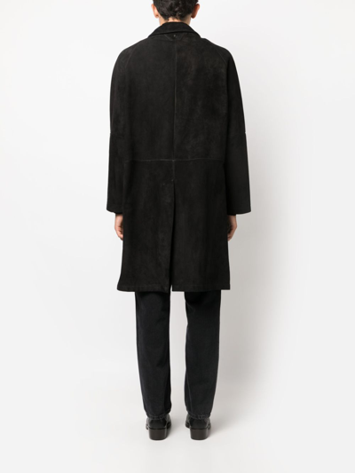 Salvatore Santoro Solid Color Suede Coat With Flap Pockets In Black