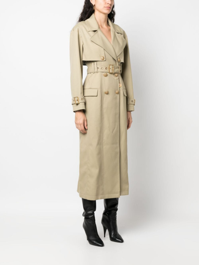 Shop Balmain Embellished Gabardine Trench Coat In Neutrals