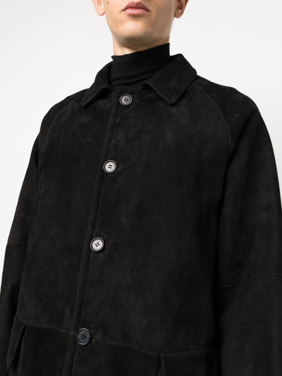 Salvatore Santoro Solid Color Suede Coat With Flap Pockets In Black