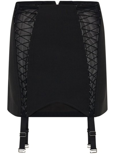 Shop Dion Lee Lace-up Sheer Miniskirt In Black