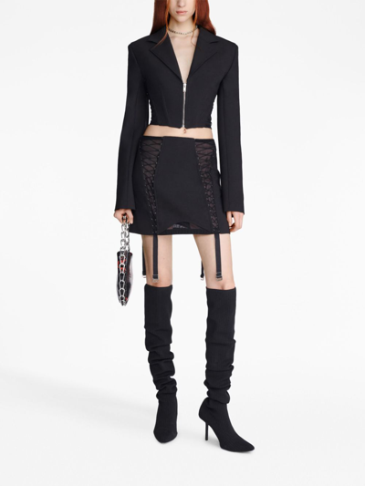 Shop Dion Lee Lace-up Sheer Miniskirt In Black