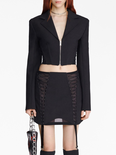 Shop Dion Lee Lace-up Sheer Miniskirt In Black