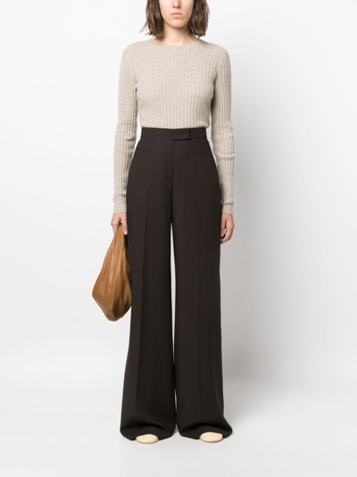 Shop Akris Wide-leg High-waist Trousers In Brown