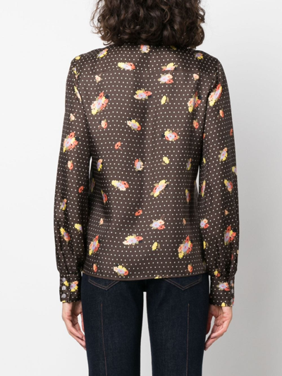 Shop Etro Polka-dot Floral-print Silk Shirt In Brown