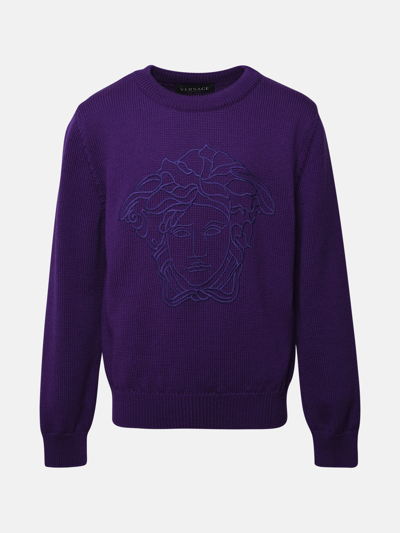 Shop Versace Medusa Purple Virgin Wool Sweater In Violet