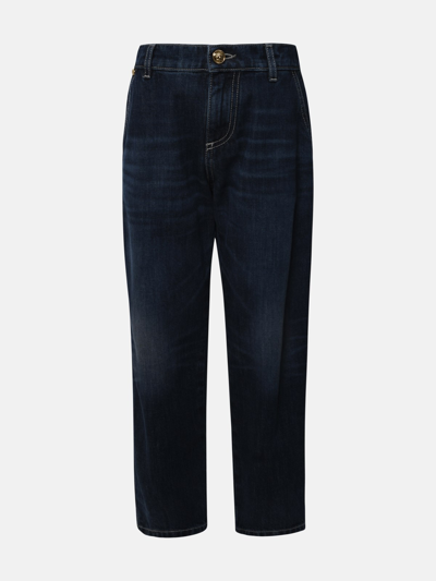 Shop Versace Logo Blue Cotton Jeans