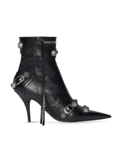 Shop Balenciaga Cagole Leather Ankle Boots In Black