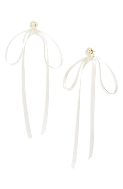 Shop Simone Rocha Imitation Pearl Ribbon Stud Earrings In Pearl/ Ivory