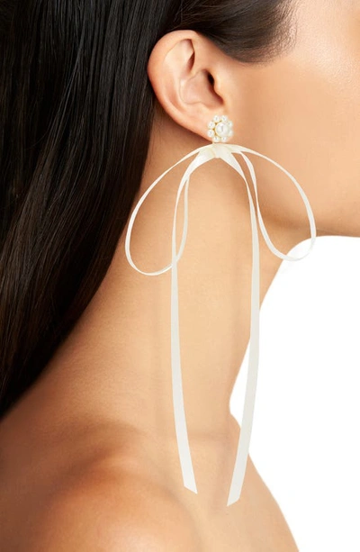 Shop Simone Rocha Imitation Pearl Ribbon Stud Earrings In Pearl/ Ivory