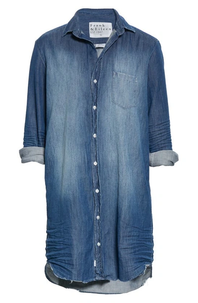 Shop Frank & Eileen Mary Long Sleeve Denim Shirtdress In Extra Distressed Indigo Denim