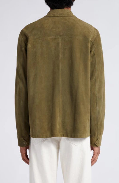 Shop Herno Snap Front Suede Shirt Jacket In Military Green