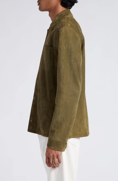 Shop Herno Snap Front Suede Shirt Jacket In Military Green