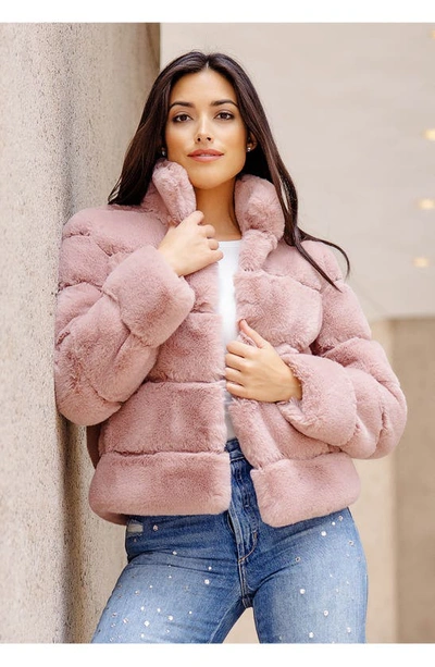 Shop Donna Salyers Fabulous-furs Posh Quilted Faux Fur Jacket In Rwood