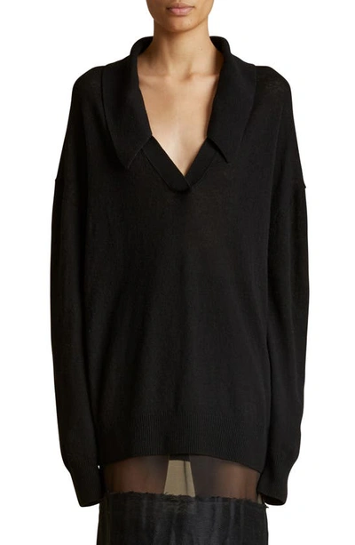 Shop Khaite Elsia Oversize Cashmere Polo Sweater In Black