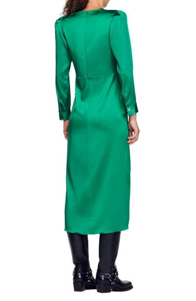 Shop Sandro Memphis Long Sleeve Satin Faux Wrap Dress In Green