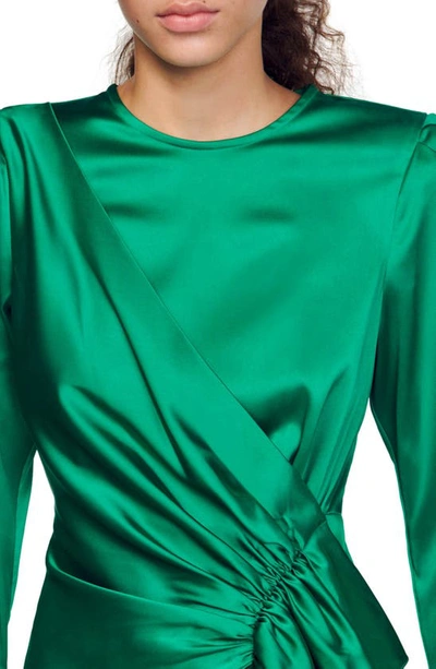 Shop Sandro Memphis Long Sleeve Satin Faux Wrap Dress In Green