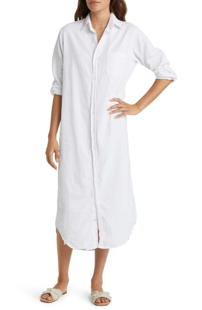 Shop Frank & Eileen Rory Long Sleeve Denim Button-up Midi Dress In White Tattered Denim