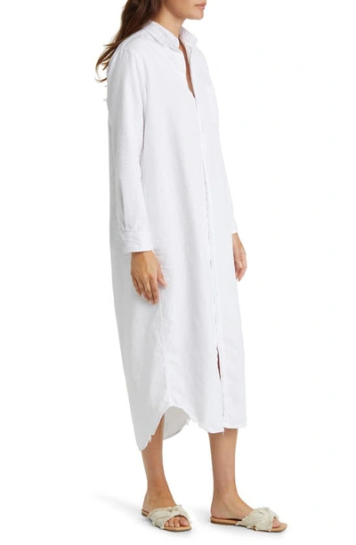 Shop Frank & Eileen Rory Long Sleeve Denim Button-up Midi Dress In White Tattered Denim