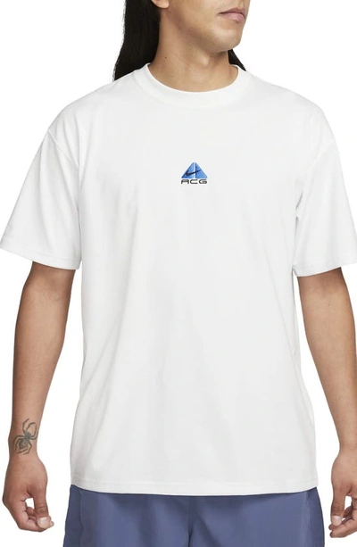 Shop Nike All Conditions Gear Lung Embroidered T-shirt In Summit White/ Light Blue