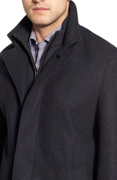 Shop Cole Haan Wool Blend Topcoat With Inset Knit Bib In Castle Rock