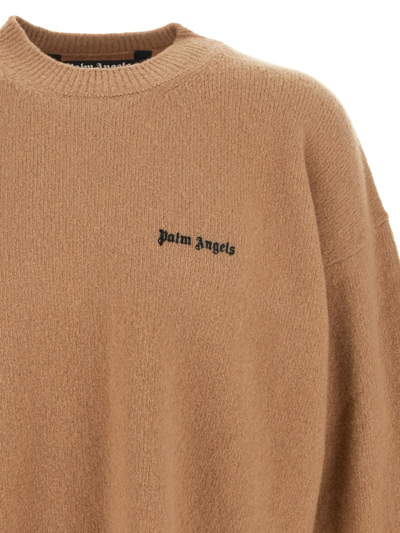 Shop Palm Angels Basic Logo Sweater In Brown