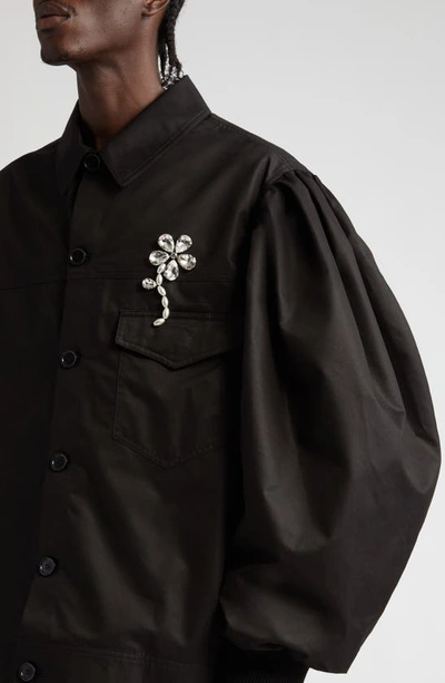 Shop Simone Rocha Classic Imitation Pearl Embellished Workwear Bomber Jacket In Black/ Clear