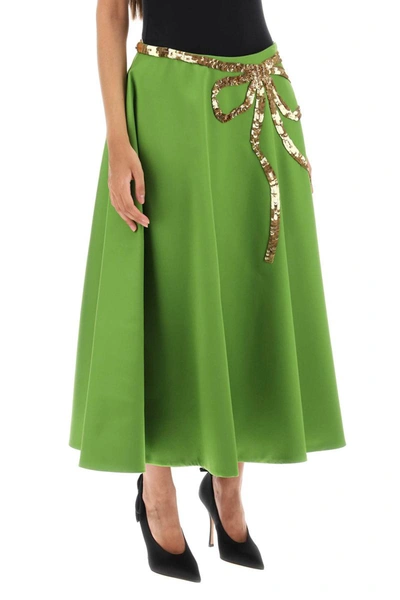 Shop Valentino Garavani Techno Duchesse A-line Skirt With Sequin-studded Bow In Green