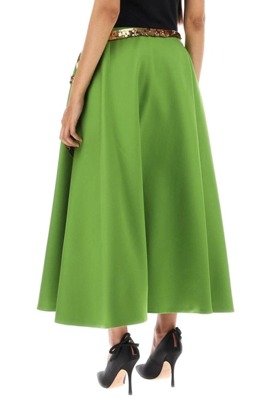 Shop Valentino Garavani Techno Duchesse A-line Skirt With Sequin-studded Bow In Green